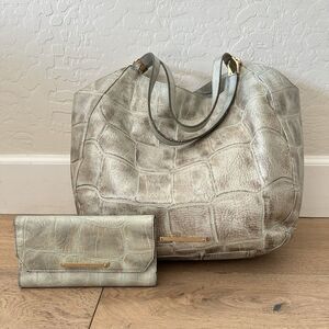 Brahmin Thelma Tote Pewter Majorelle Purse XL Shoulder Bag Matching Wallet